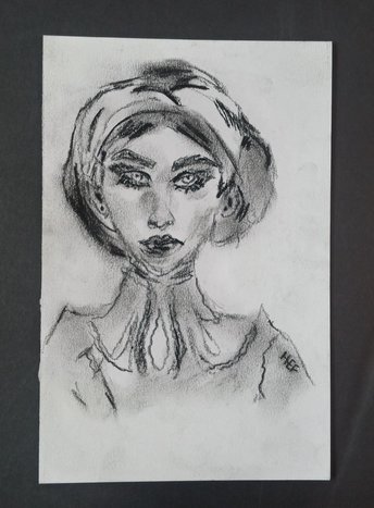 Woman Charcoal Drawing, Hand-Drawn Sinister Female, Original Portrait Wall Art