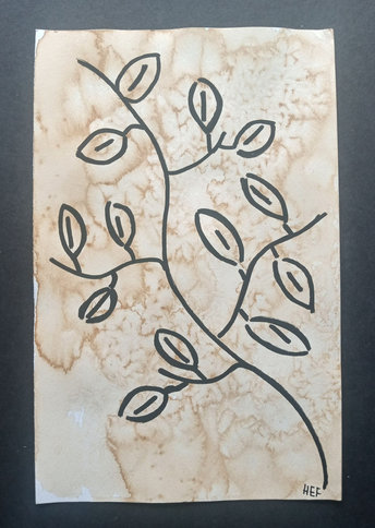 Leaves Minimalist Drawing, Original Coffee-Stained Marker Foliage Wall Art, One-of-a-kind Traditional Hand-Drawn Sketch Art