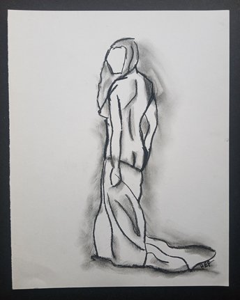 Nude Women Sketch Art Drawing, Hand-Drawn Traditional Female Figure Charcoal Drawing