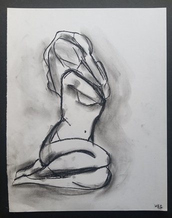 Female Nude Sketch Art, Original Charcoal Figure Drawing, Traditional Gesture Nude Women Wall Art